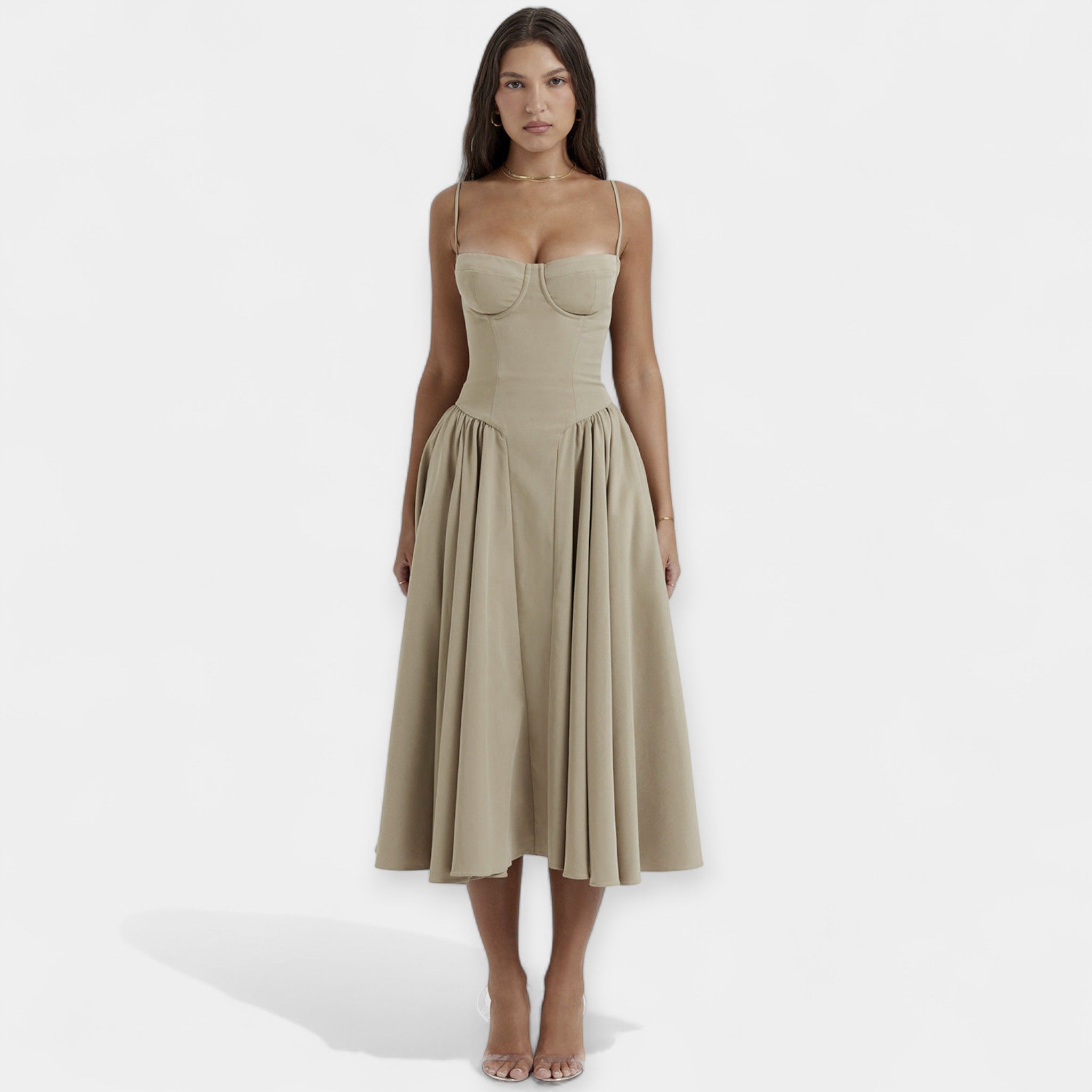 Retro midi haljina s tanka naramenica