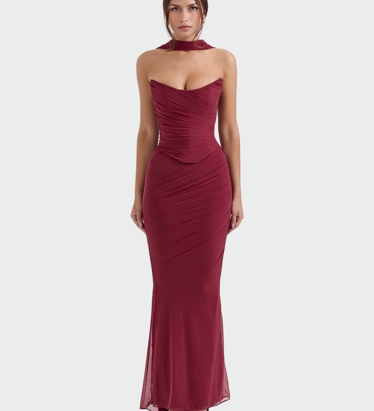 Lora | Duga drapirana haljina s ogrlicom-korsažom