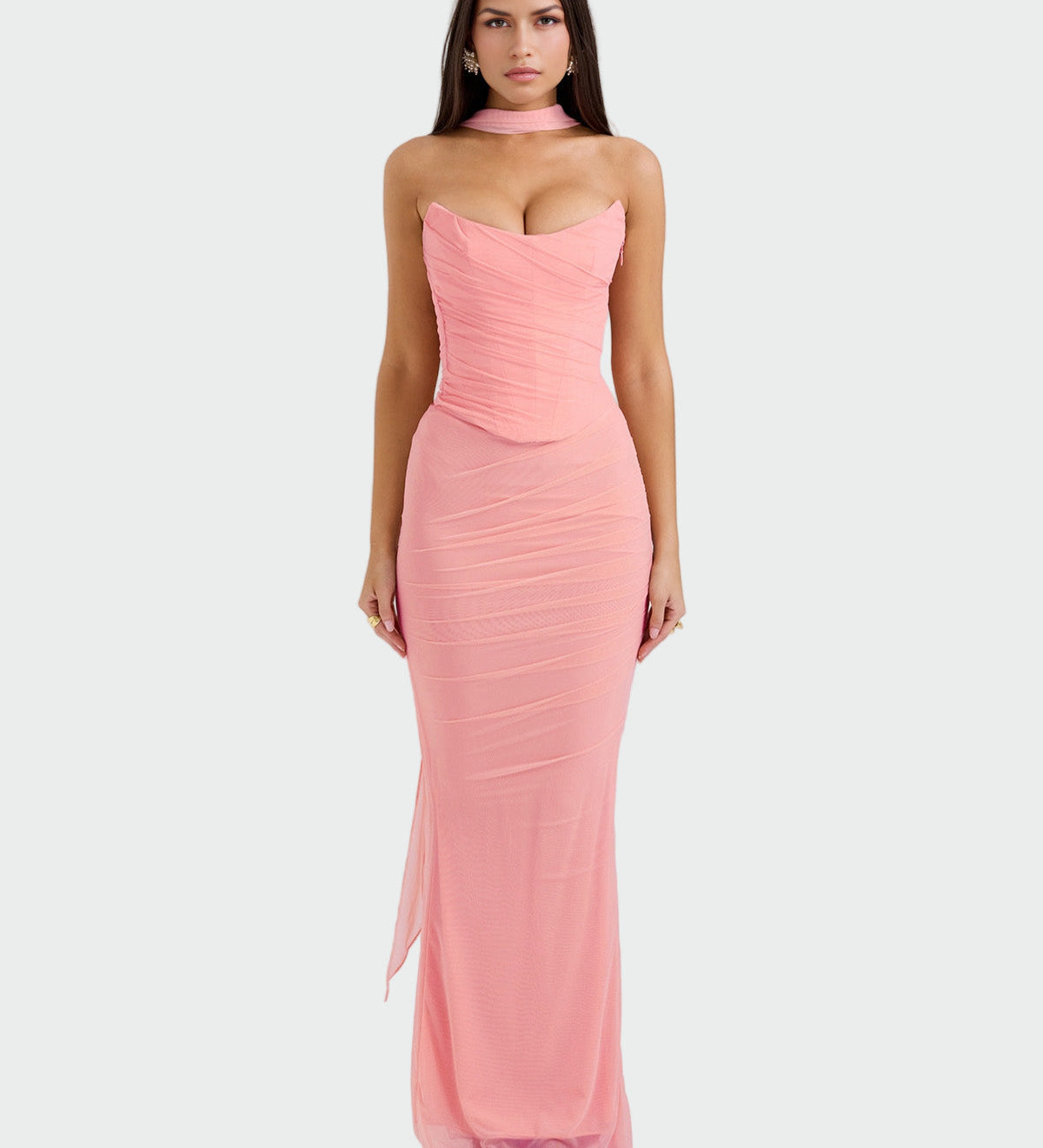 Lora | Duga drapirana haljina s ogrlicom-korsažom